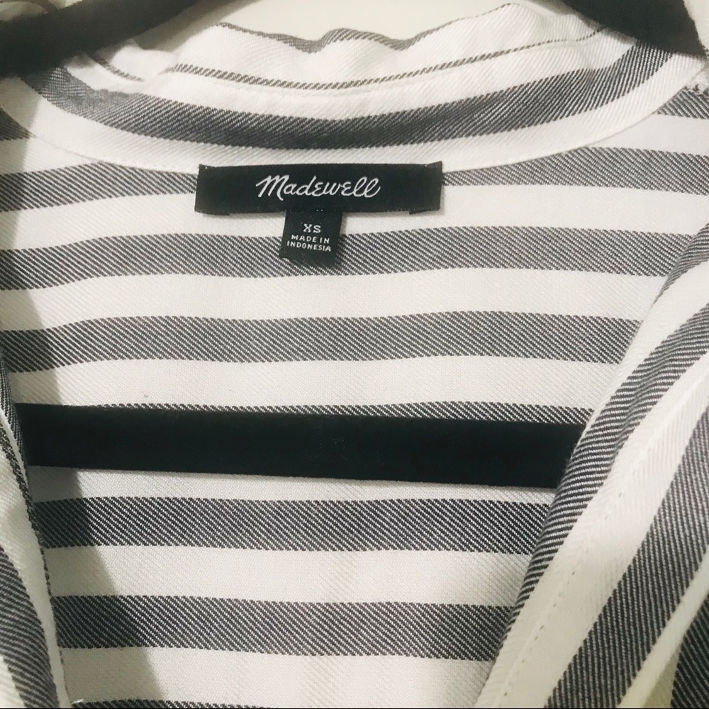 Madewell Shirt Dress Loose Striped Ruffle Sleeve Collared SZ XS - Picture 2 of 5